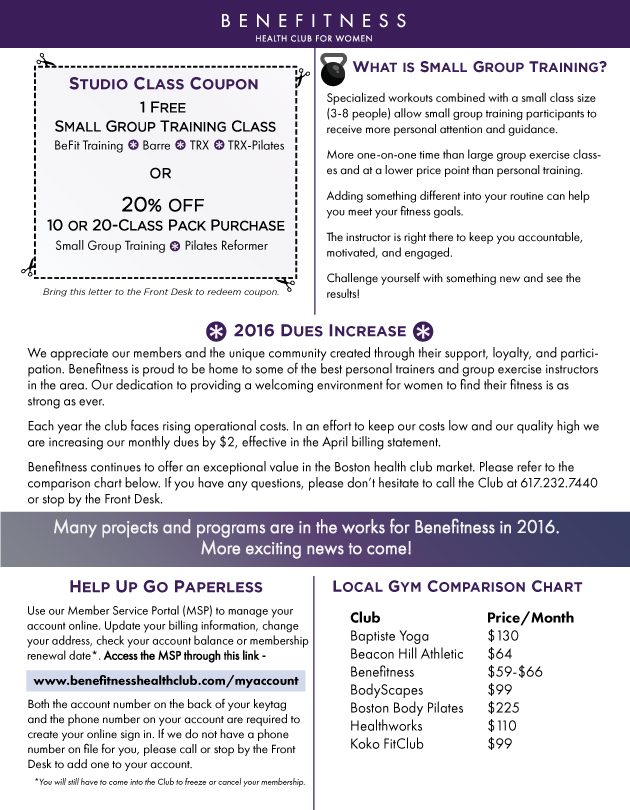 2016 dues increase letter with local gym price comparison